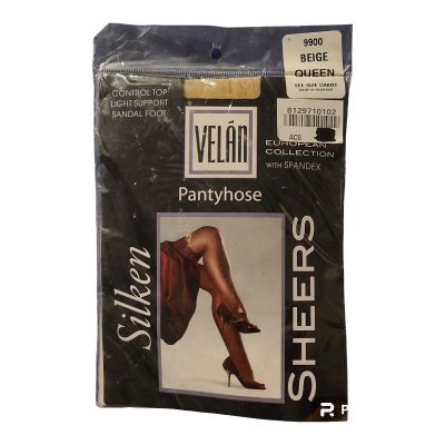 New Velan Beige Pantyhose Silken Sheers Size Queen Large 9900 Nylon Spandex Nude